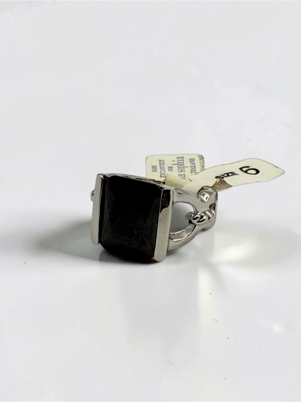 Lia Sophia Silver-Tone Black Faceted Stone Ring Size 6 w/Tags